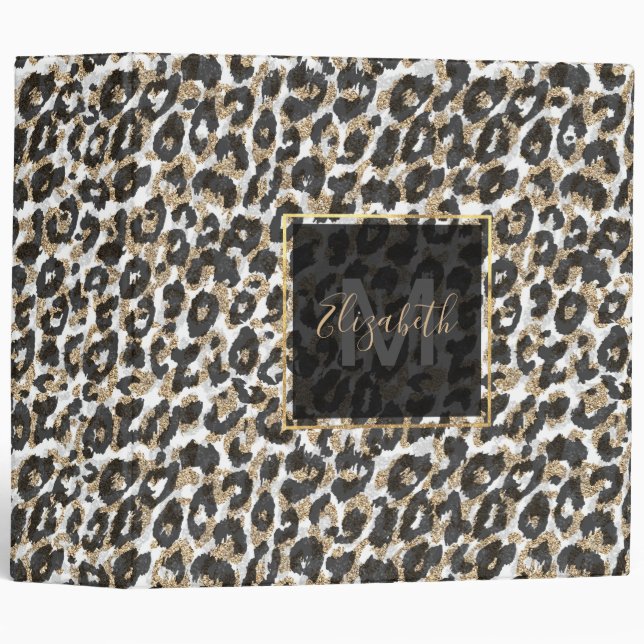 Elegant gold leopard animal print pattern 3 ring binder (Front/Spine)