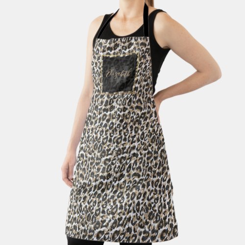 Elegant gold leopard animal print pattern apron