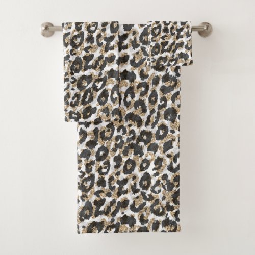 Elegant gold leopard animal print pattern bath towel set