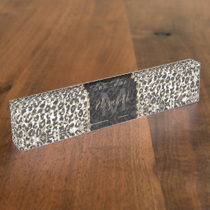 Elegant gold leopard animal print pattern desk name plate