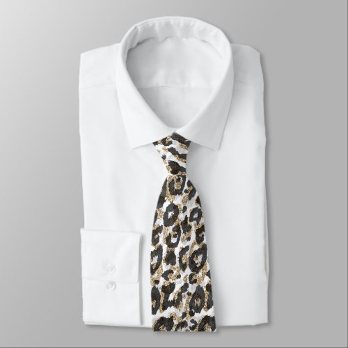 Elegant gold leopard animal print pattern neck tie