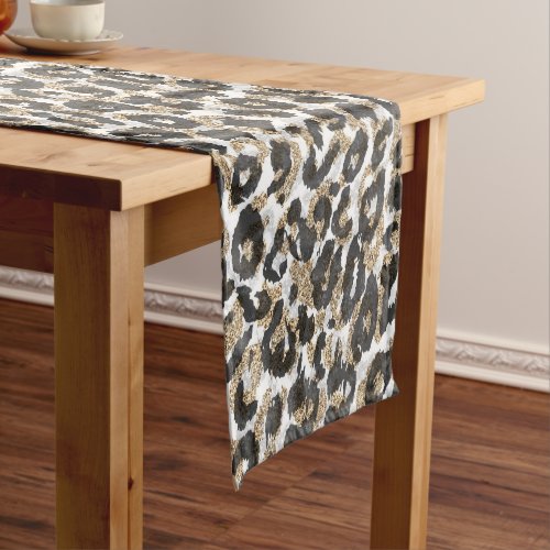 Elegant gold leopard animal print pattern short table runner