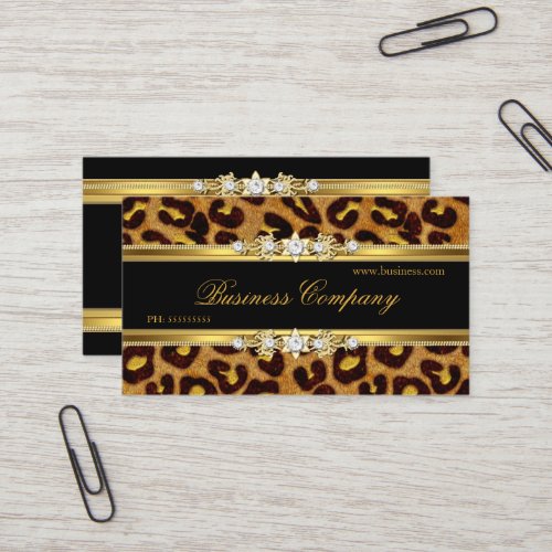 Elegant Gold Leopard Black Animal Print Business Card