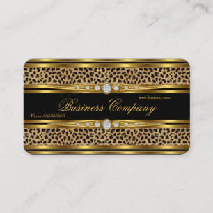 Elegant Gold Leopard Black Faux Diamond Business Card
