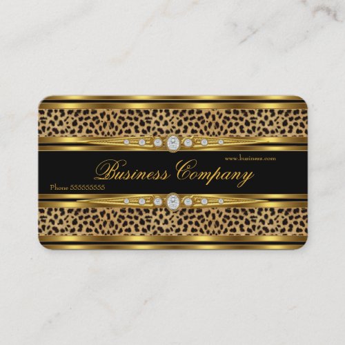 Elegant Gold Leopard Black Faux Diamond Business Card