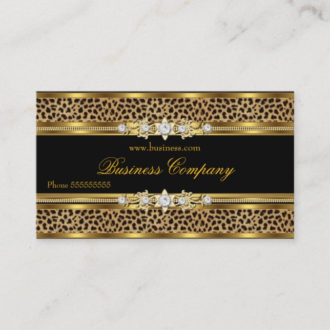 Elegant Gold Leopard Black ORNATE Best Business Card (Front)