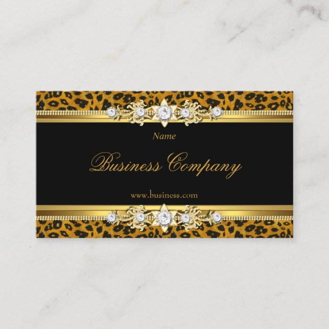 Elegant Gold Leopard Black The Original 3 Business Card (Front)