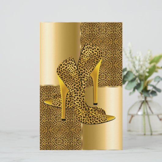 Elegant Gold Leopard High Heel Shoes Animal (Standing Front)