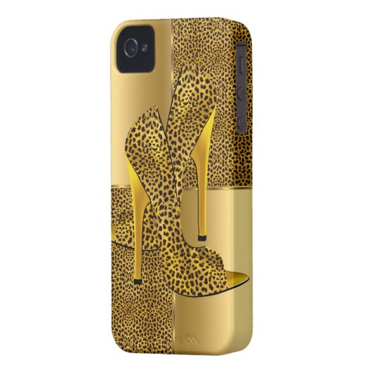 Elegant Gold Leopard High Heel Shoes Animal Case-Mate iPhone Case (Back Left)