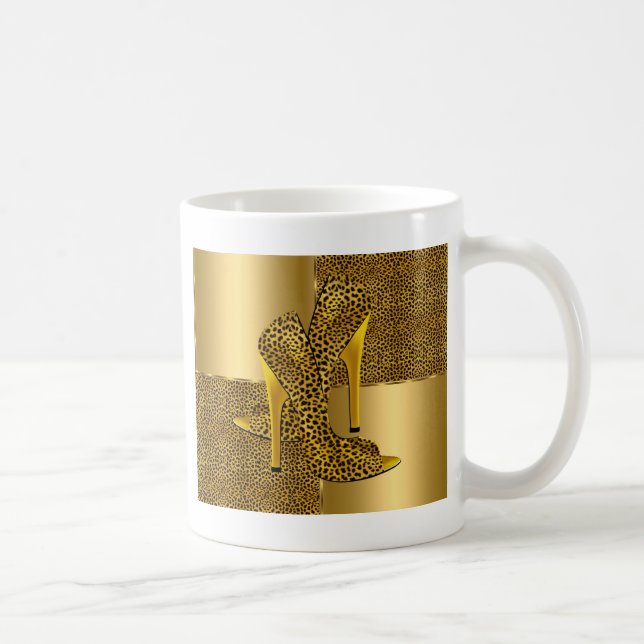 Elegant Gold Leopard High Heel Shoes Animal Coffee Mug (Right)