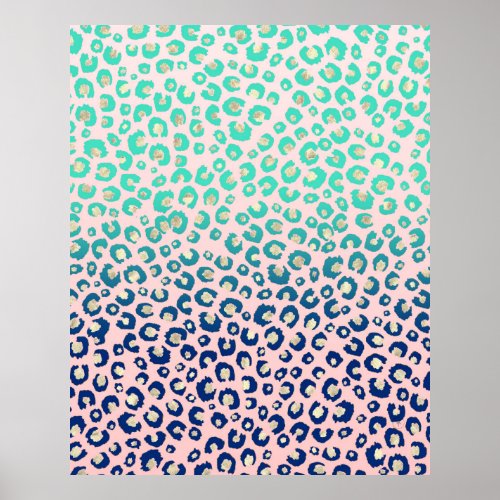 Elegant Gold leopard print Blue Mint Gradient Pink