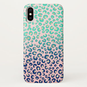 Elegant Gold leopard print Blue Mint Gradient Pink iPhone X Case