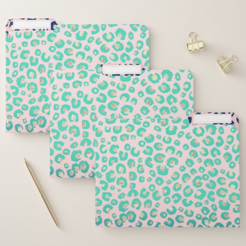 Elegant Gold leopard print Blue Mint Gradient Pink File Folder