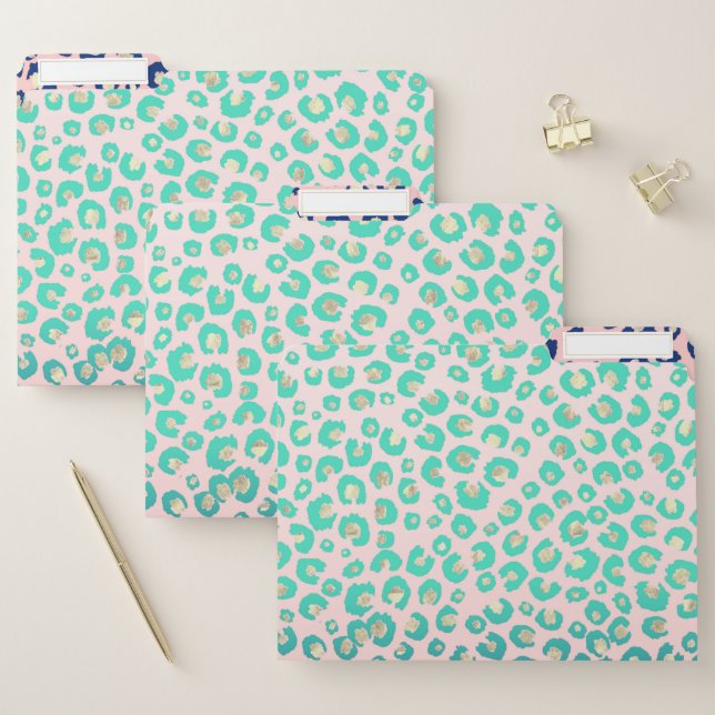 Elegant Gold leopard print Blue Mint Gradient Pink File Folder (Set)