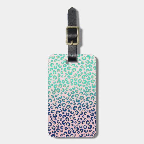 Elegant Gold leopard print Blue Mint Gradient Pink Luggage Tag