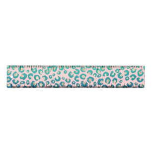 Elegant Gold leopard print Blue Mint Gradient Pink Ruler