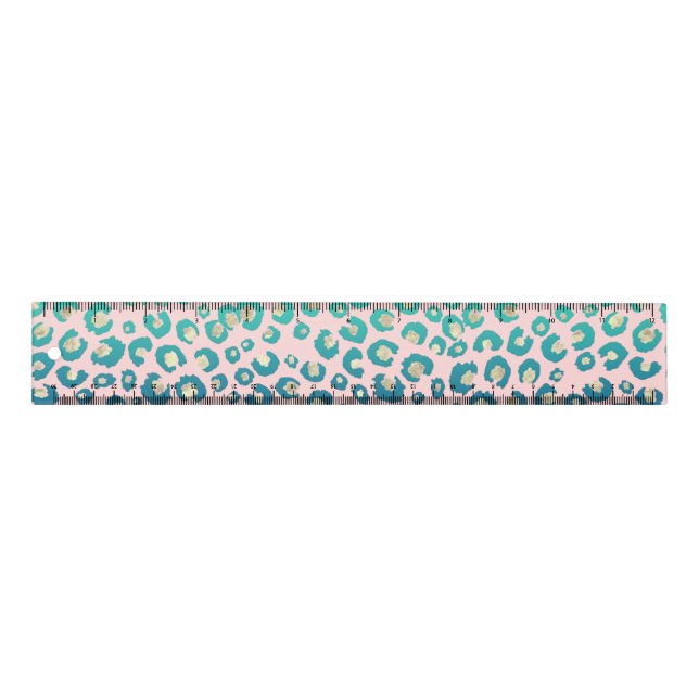 Elegant Gold leopard print Blue Mint Gradient Pink Ruler (Front)