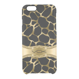 Elegant Gold Leopard Print On Black Clear iPhone 6/6S Case