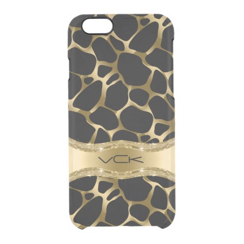 Elegant Gold Leopard Print On Black Clear iPhone 66S Case