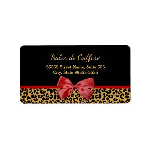 Elegant Gold Leopard Print With Red Bow Hair Salon Label