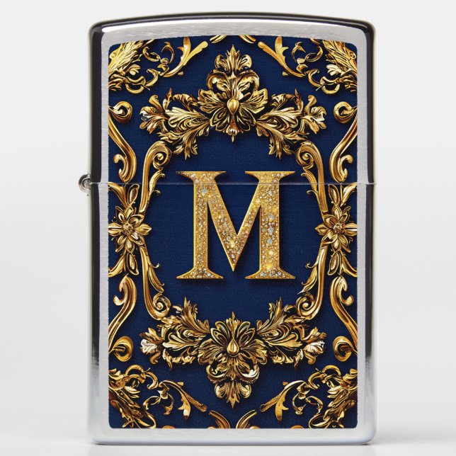 Elegant Gold Letter M Decoration Zippo Lighter (Front)