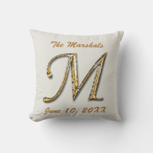 Elegant Gold Letter M Monogram Wedding Keepsake Throw Pillow