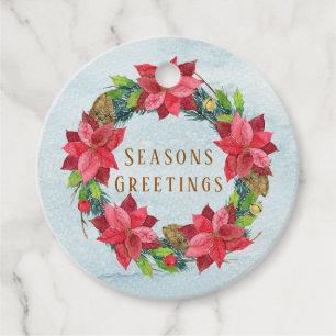Elegant Gold Lettering Poinsettia Christmas Favor Tags