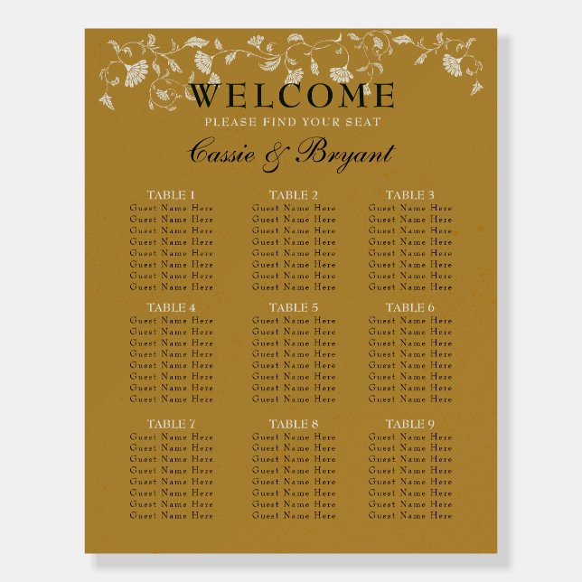 Elegant Gold Library Book Wedding Seating Chart Foam Board (Front)