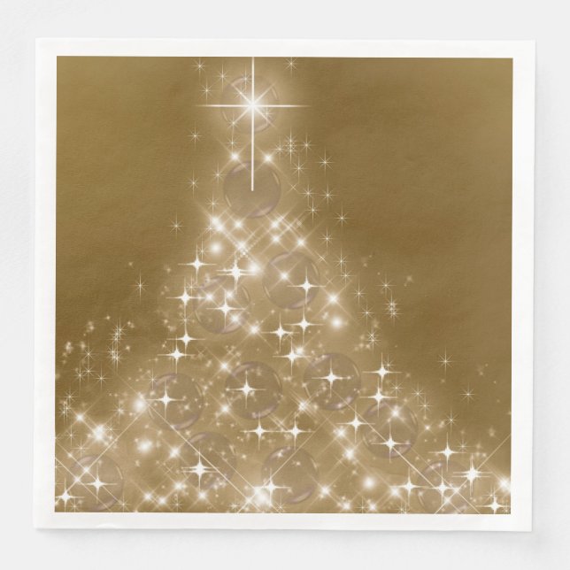 Elegant Gold Lighted Christmas Tree Paper Dinner Napkins (Front)