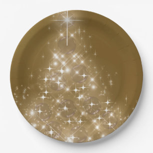 Elegant Gold Lighted Christmas Tree Paper Plates