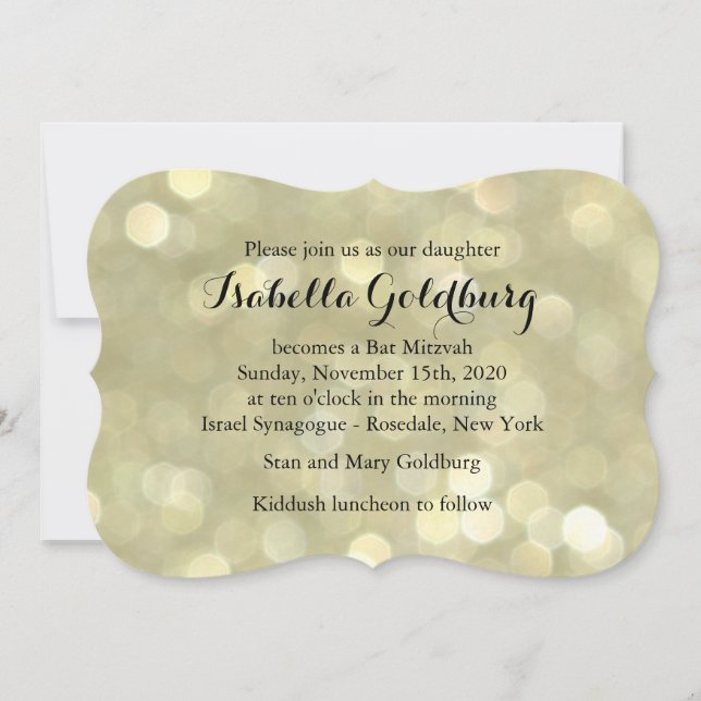 Elegant Gold Lights Bat Mitzvah Invitation (Front)