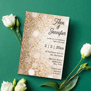 elegant gold lights chic calligraphy wedding invitation