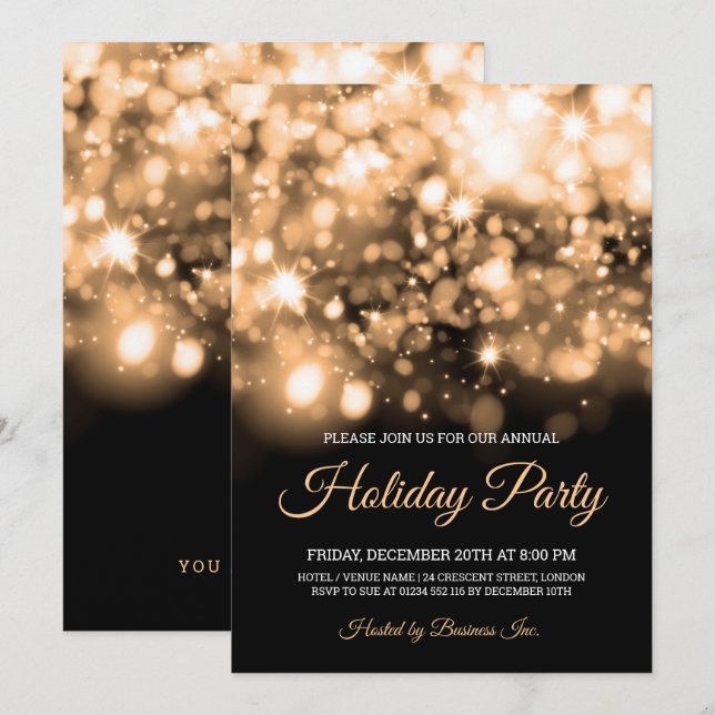 Elegant Gold Lights Corporate Holiday Party Invitation (Front/Back)