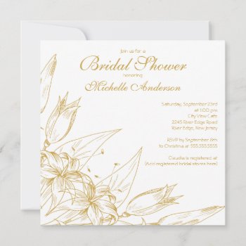 Elegant Gold Lily Flower Bridal Shower Invitation by alleventsinvitations at Zazzle