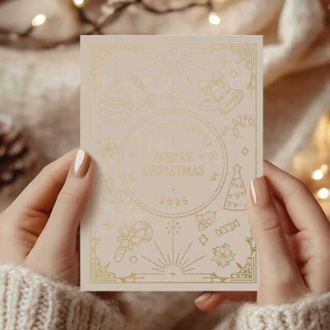 Elegant Gold Line Art Christmas Foil Invitation (Creator Uploaded)