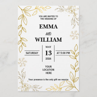 Elegant Gold Line Art Floral Frame Invitation
