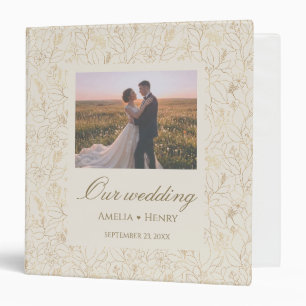 Elegant Gold Line Art Floral Wedding 3 Ring Binder