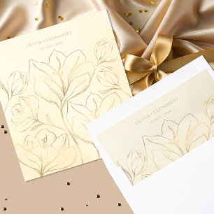 Elegant Gold Line Art Floral Wedding Envelope Liner