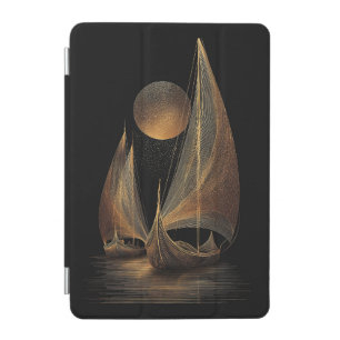 Elegant Gold Line Art Illustration of Longships iPad Mini Cover