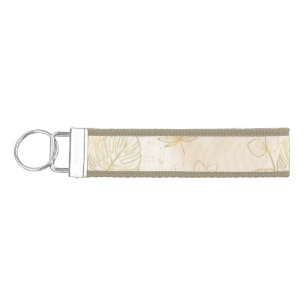 Elegant Gold Line Art Tropical Botanical Wristlet Wrist Keychain