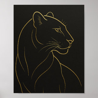 Elegant Gold Line Lioness Illustration Poster