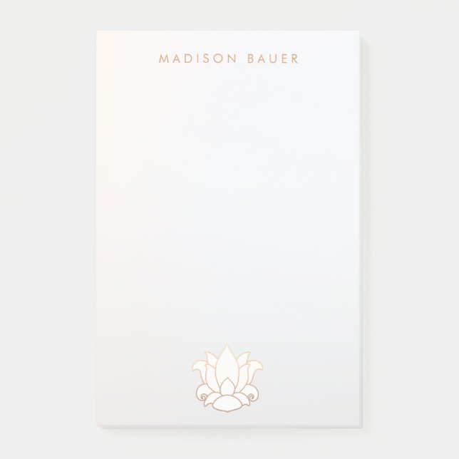 Elegant Gold Lined White Lotus Flower Post-it Notes (Front)