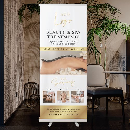 Elegant Gold Logo Photo Collage Spa Salon Services Retractable Banner