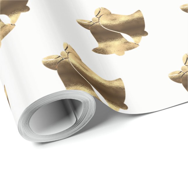 Elegant Gold Look Christmas Bells Pattern Wrapping Paper (Roll Corner)