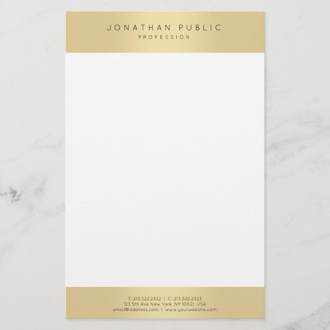 Elegant Gold Look Glamorous Template Modern Trendy Stationery (Front)