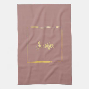 Elegant Gold Look Handwritten Name Template Kitchen Towel