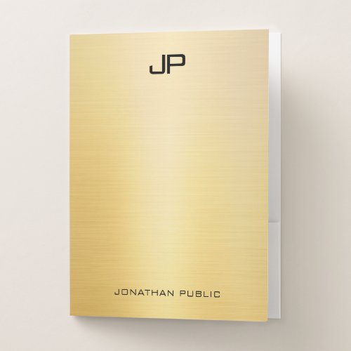Elegant Gold Look Modern Monogrammed Template Pocket Folder