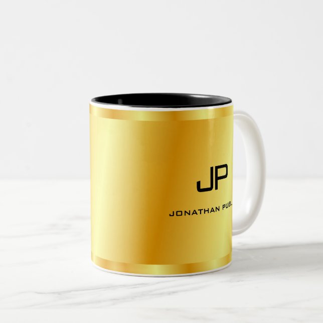 Elegant Gold Look Monogram Template Golden Two-Tone Coffee Mug (Front Right)
