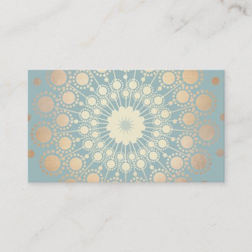 Elegant Gold Look Ornate Circle Motif Light Blue Business Card