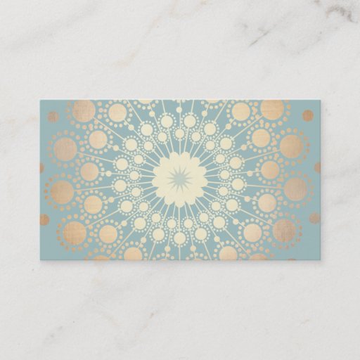 Customizable Elegant Gold Look Ornate Circle Motif Light Blue Business Card Templates